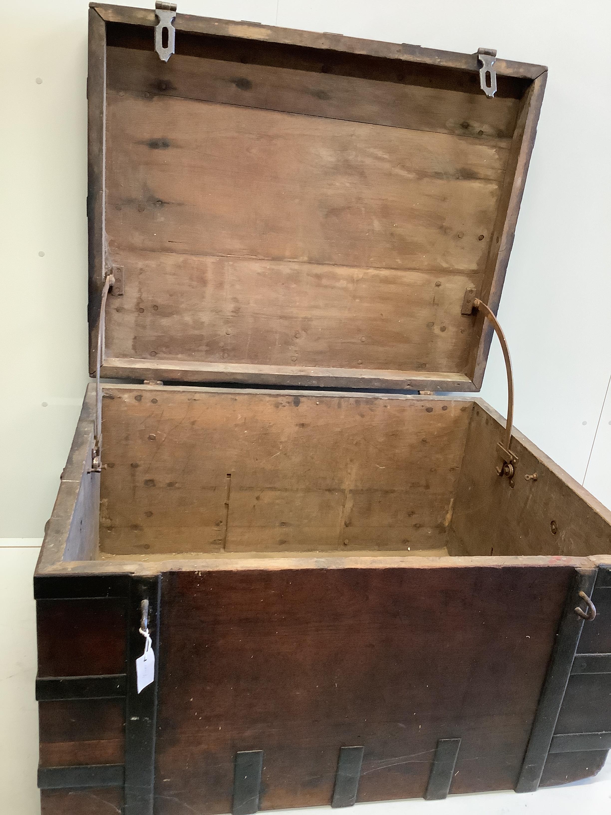 A large Victorian iron bound oak silver chest, width 117cm, depth 92cm, height 68cm